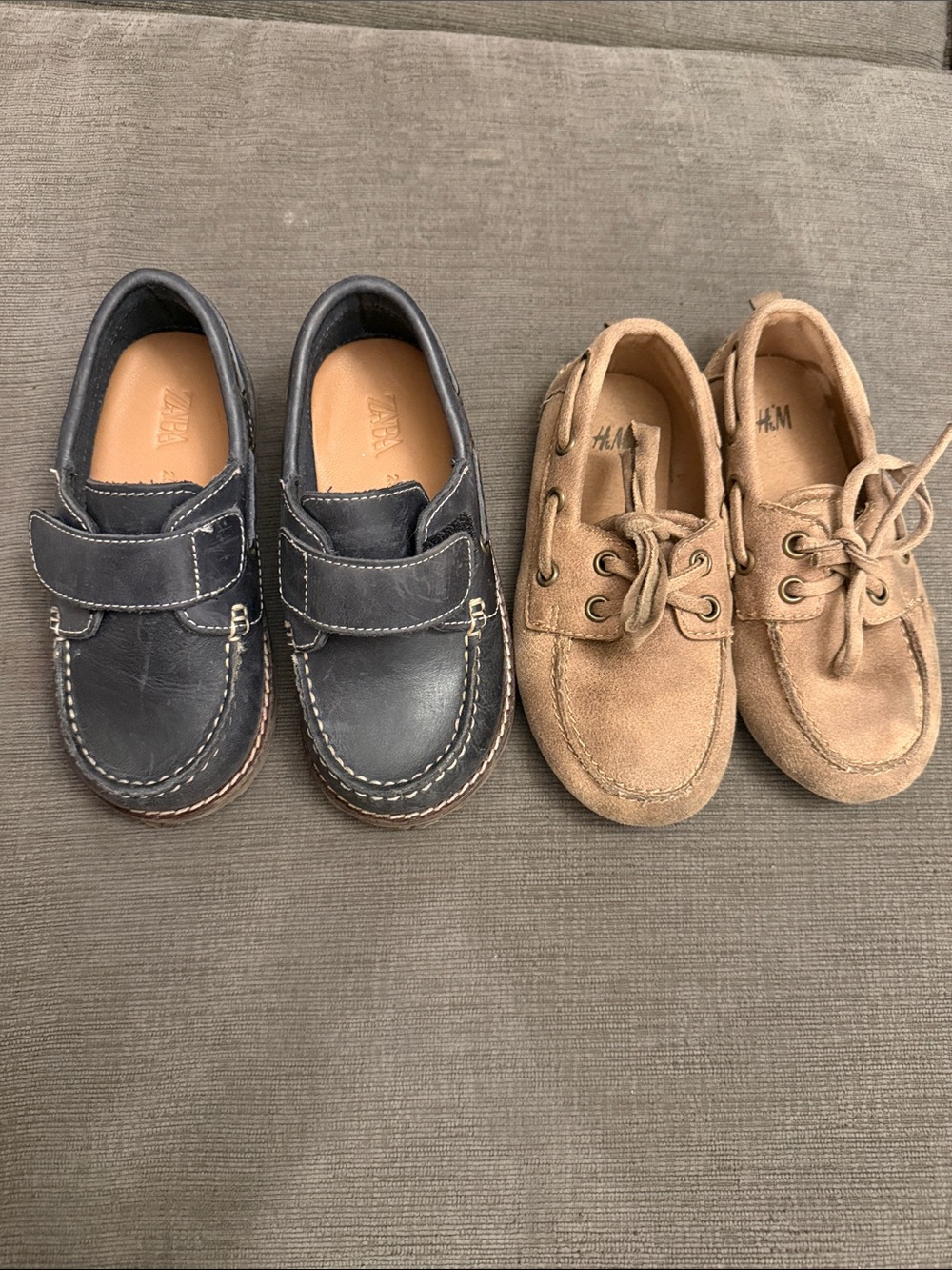 Zara Kids Black Leather Moccasin Loafers size 25 us 8 and H&M size 8.5 for boys